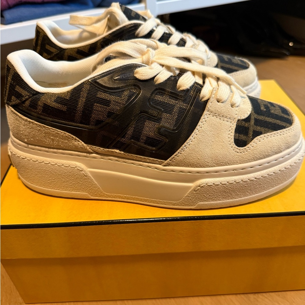 Fendi FF Tan and Black Logo Sneakers - Picture 3 of 6